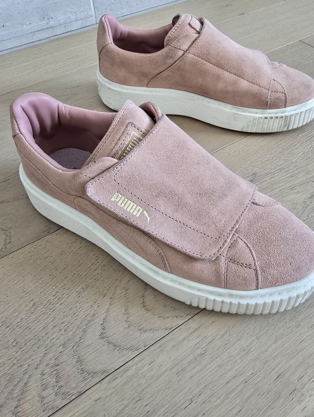 Puma Women’s Dusty Pink Suede Platform Slip-On Sneakers